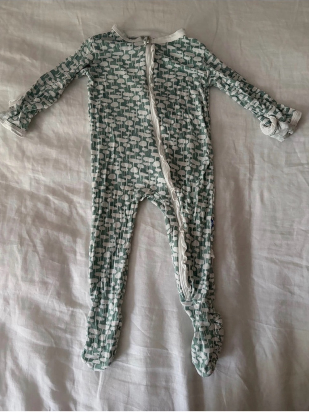 Girls KickKee Panta Soft Green Printed Footed One-Piece Pajamas